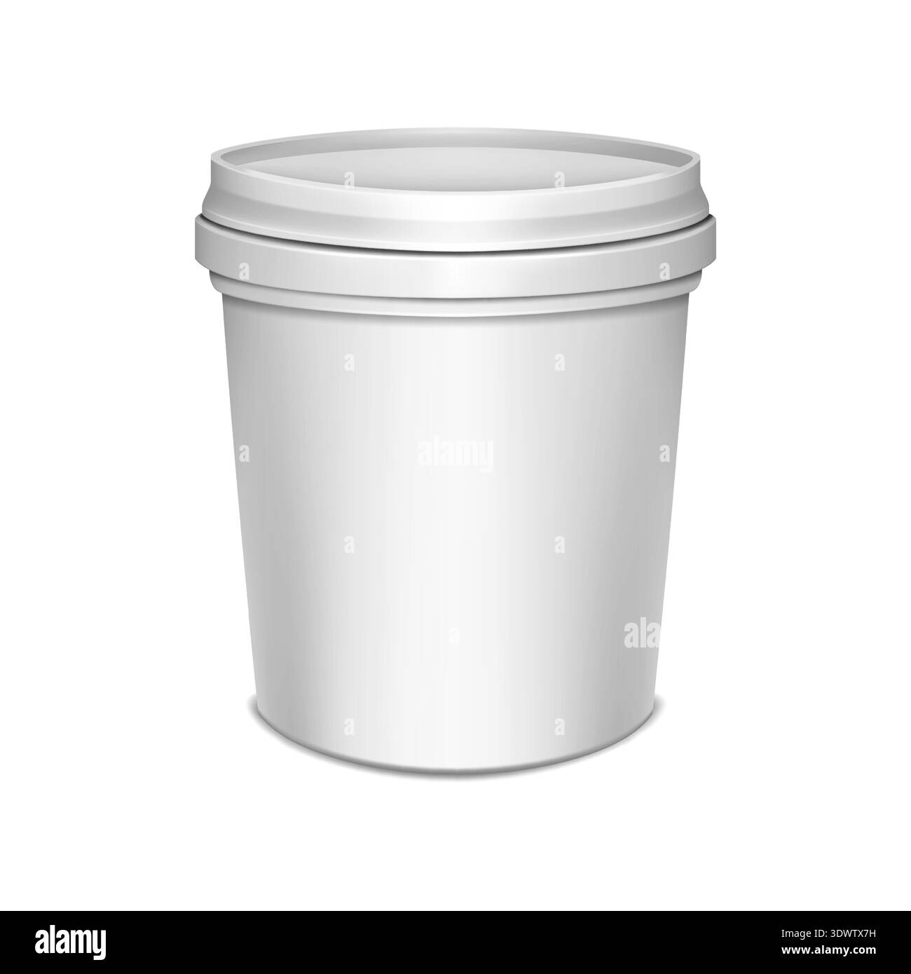 White blank plastic bucket with lid vector mock-up. Pail round ...