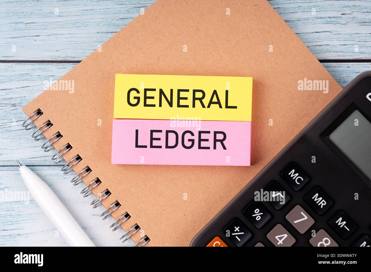 High angle view of General Ledger text on sticky note Stock Photo