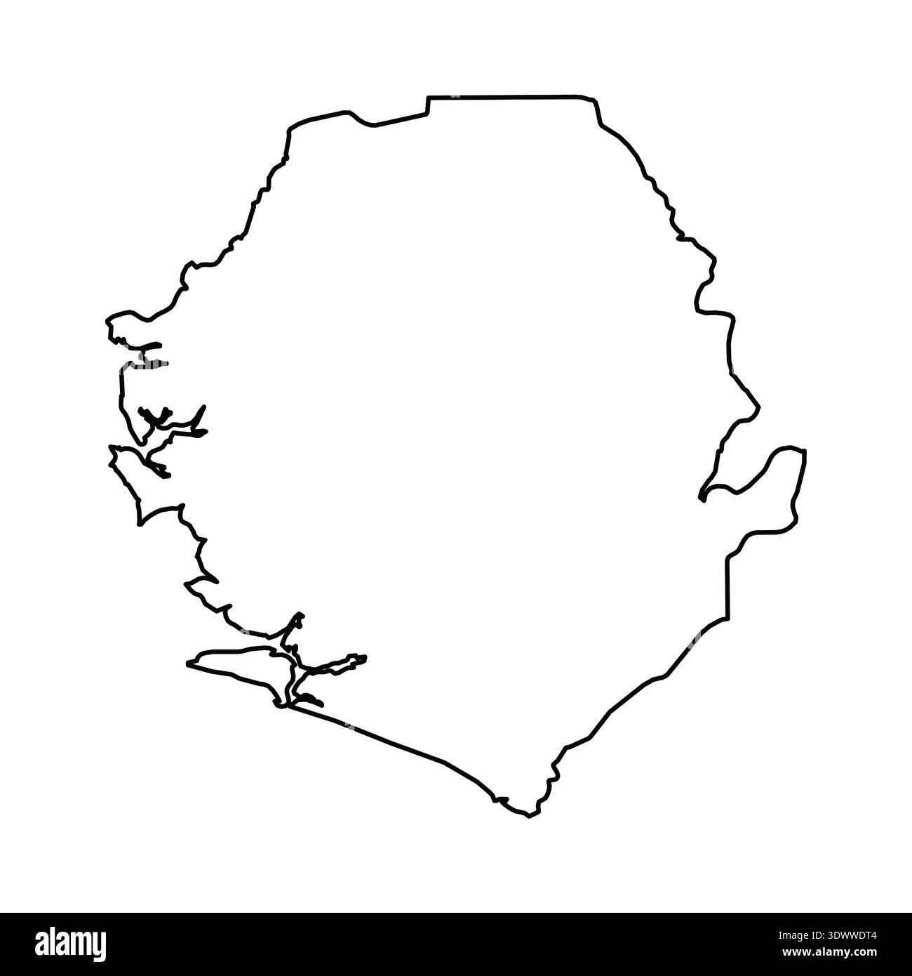 Black Outline Sketch Map Of Sierra Leone Country, vector editable ...