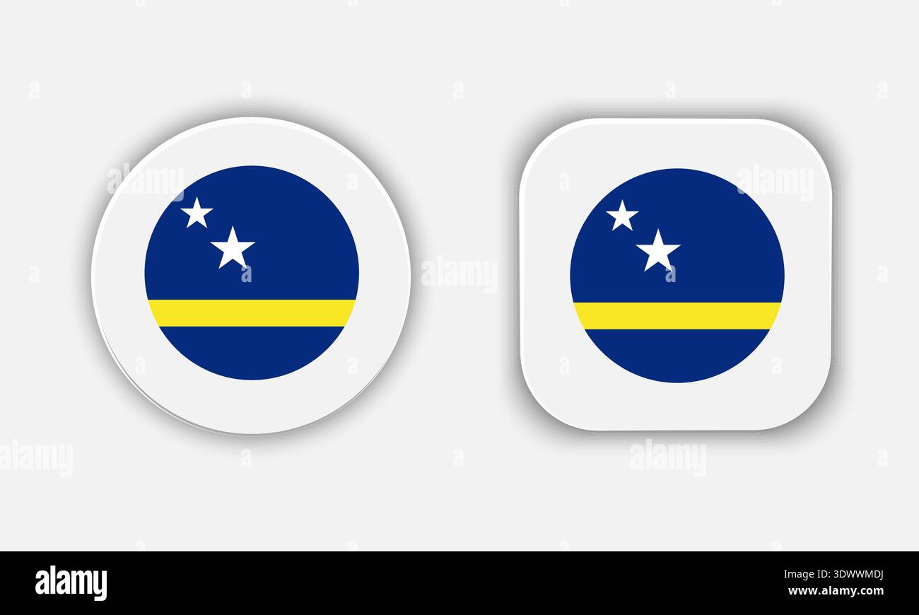 Curacao Rounded National Flag Button Icon, vector editable design, can be used for business or presentation design. Stock Vector