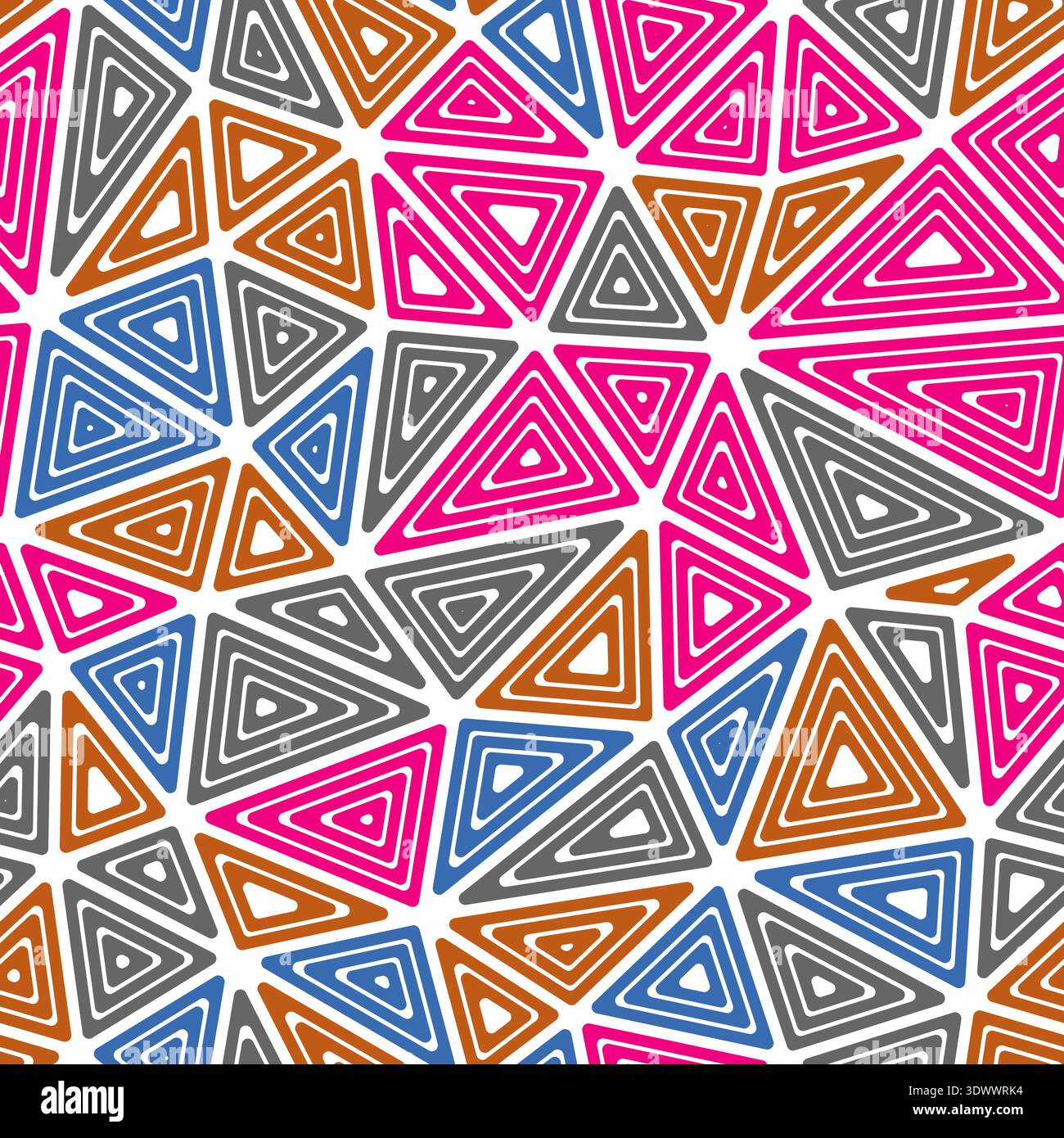 Triangles pattern. Large shape size. Multiple repeated inner triangles. Multiple colors style. Repeatable pattern. Beautiful vector tiles. Stock Vector