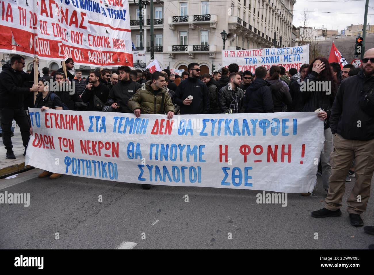 Athens Tempi Riots Athens, Greece, February 28th, 2026. Protestors gather in front of the ...