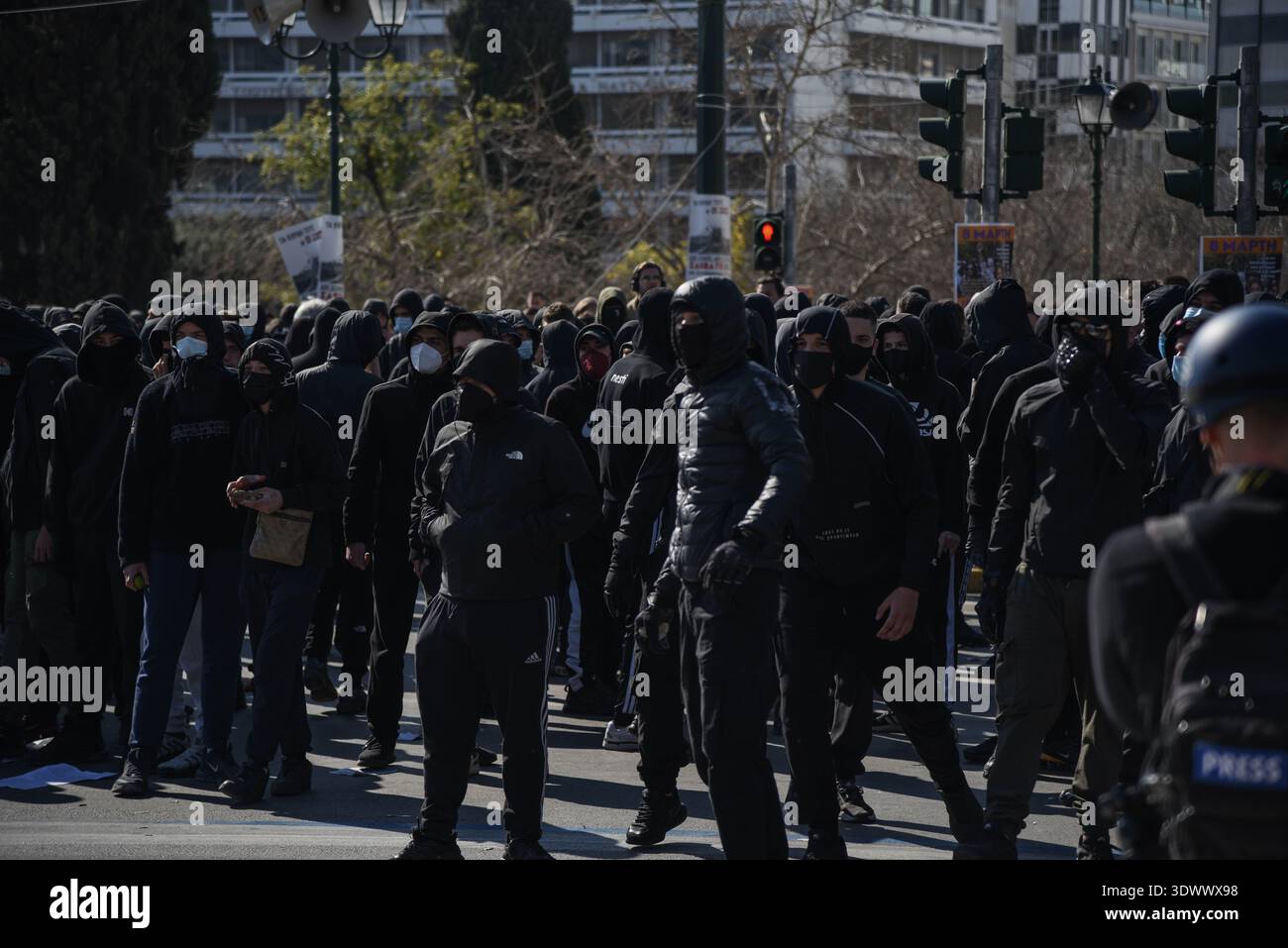 Athens Tempi Riots Athens, Greece, February 28th, 2026. Protestors gather in front of the ...