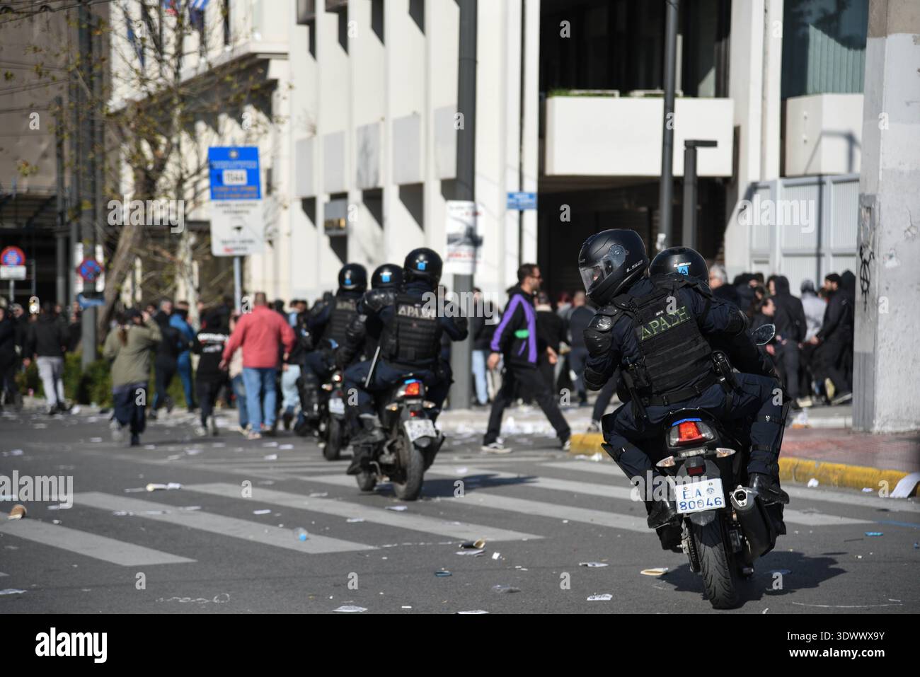 Athens Tempi Riots Athens, Greece, February 28th, 2026. Protestors gather in front of the ...