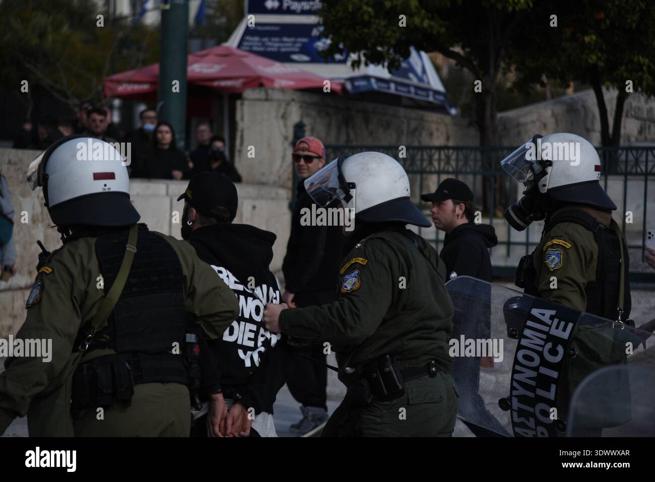 Athens Tempi Riots Athens, Greece, February 28th, 2026. Protestors gather in front of the ...