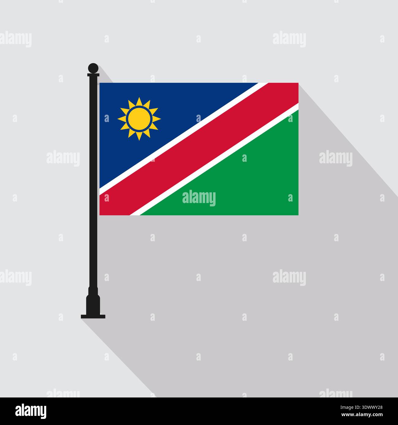 Flat Namibia Rectangle Flag Pole In Official Colors, vector editable design, can be used for business or presentation design. Stock Vector