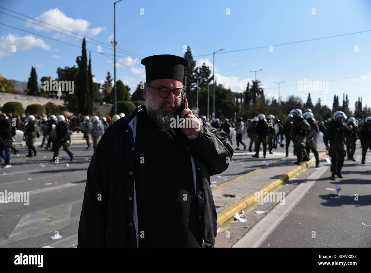 Athens Tempi Riots Athens, Greece, February 28th, 2026. Protestors gather in front of the ...