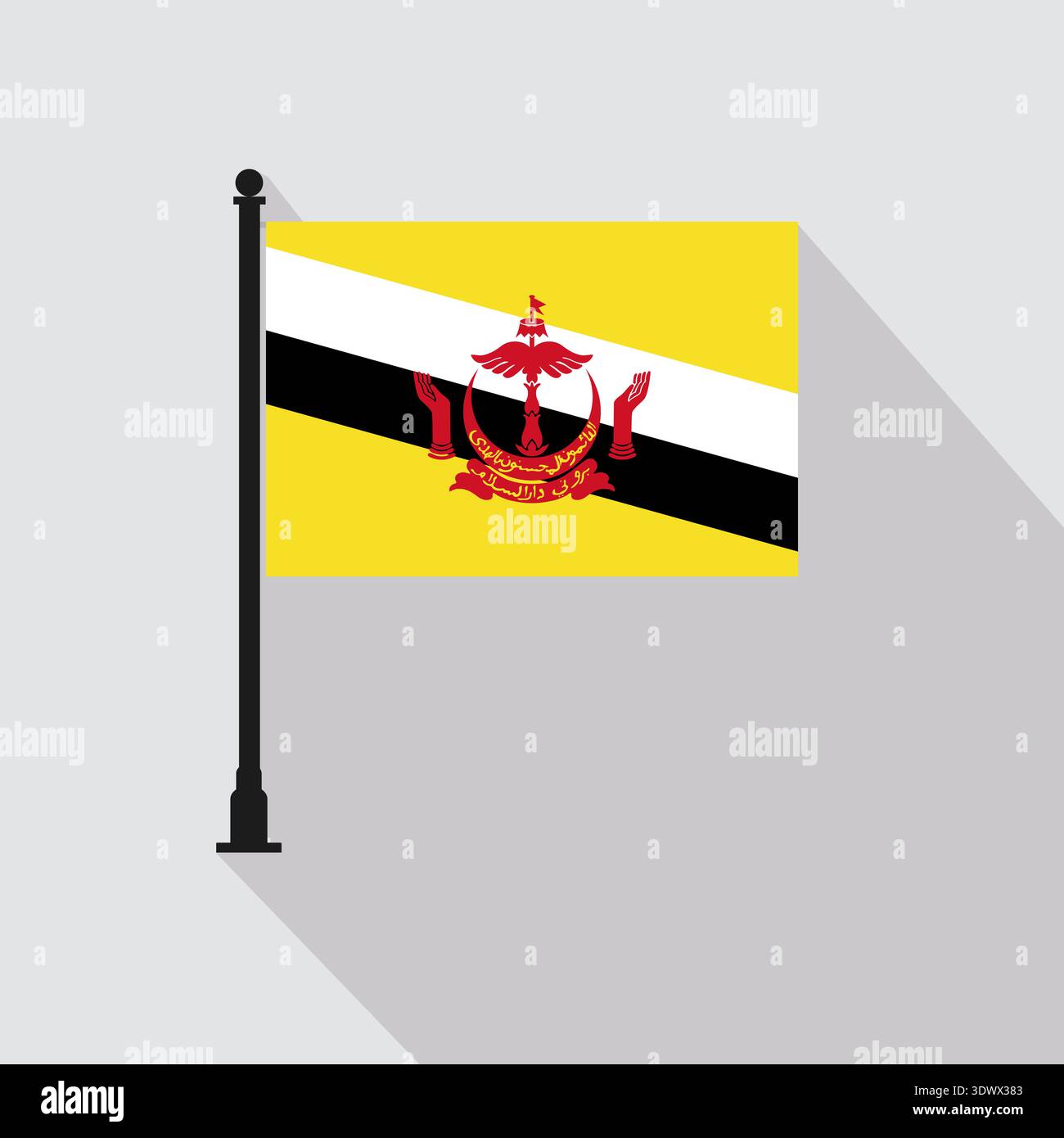 Flat Brunei Rectangle Flag Pole In Official Colors, vector editable design, can be used for business or presentation design. Stock Vector