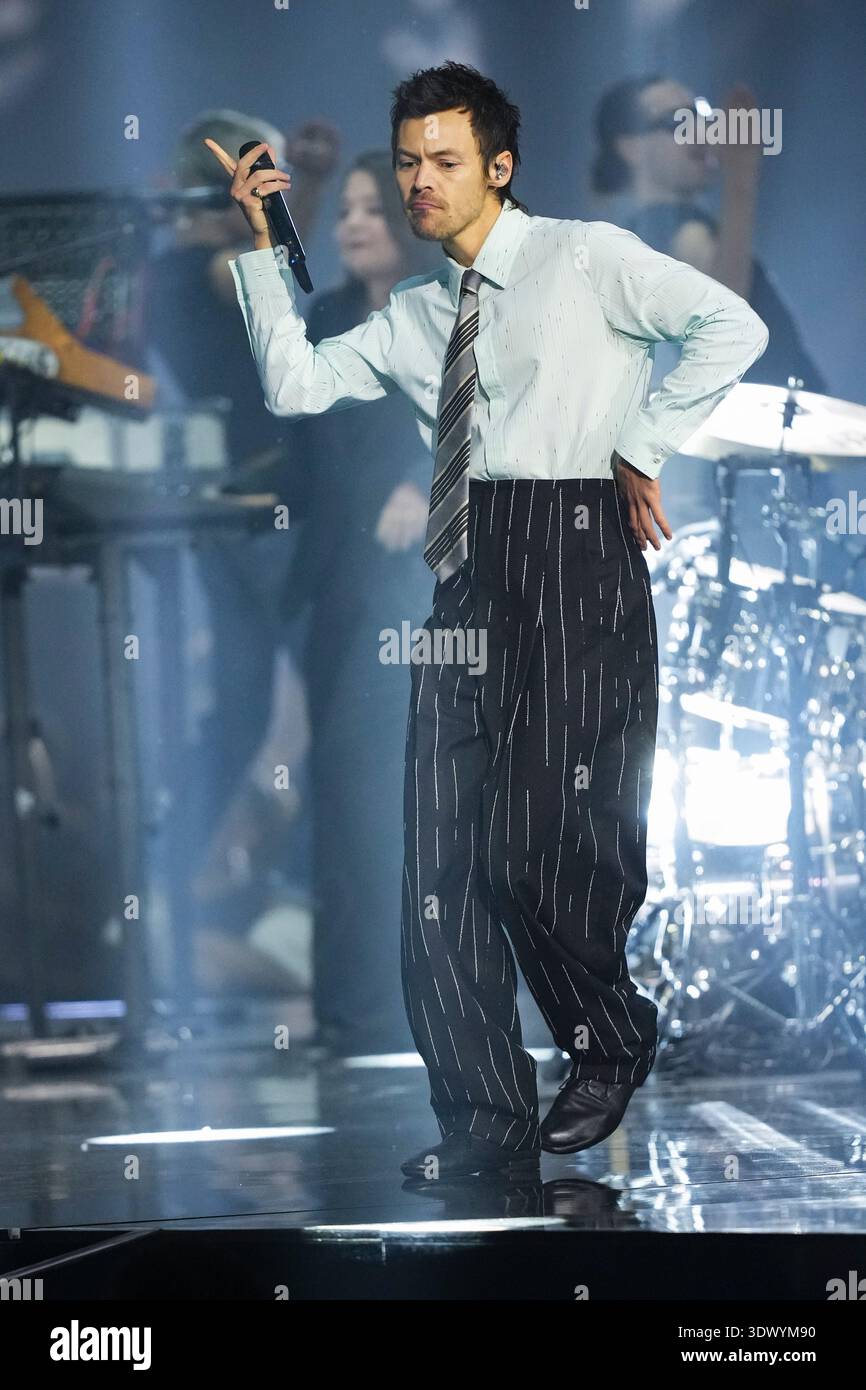 Harry Styles performs during the Brit Awards 2026 in Manchester