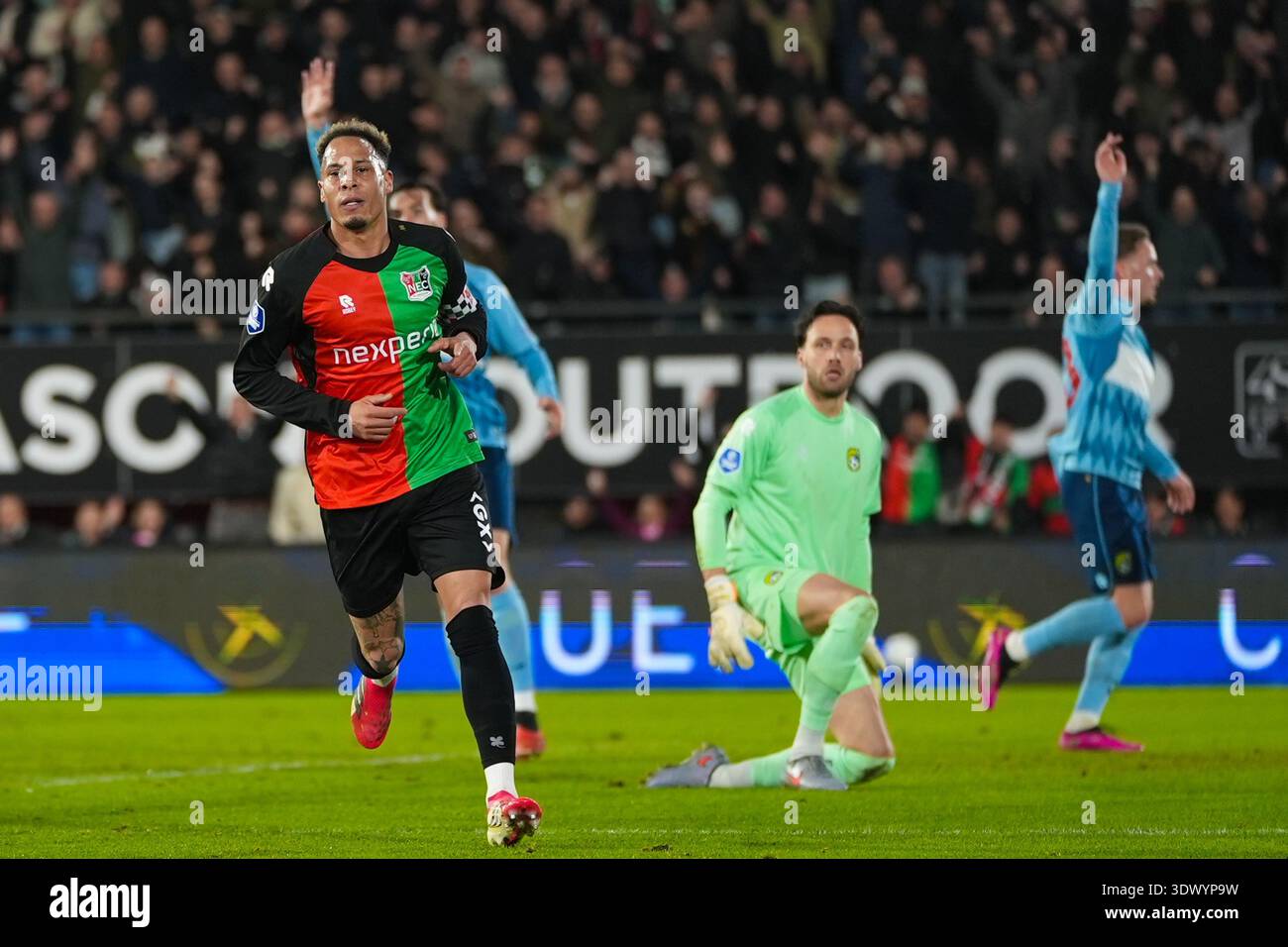 Nijmegen, Netherlands. 28th Feb, 2026. NIJMEGEN, 28-02-2026, Stadium De  Goffert, season 2025/2026, Dutch Eredivisie football, match between NEC  Nijmegen and Fortuna Sittard, picture shows NEC Nijmegen player Tjaronn  Chery Credit: Pro Shots/Alamy