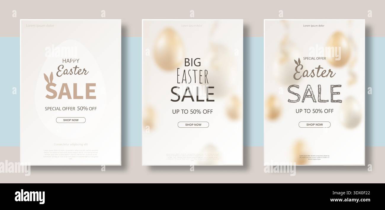 Happy easter sale banner with blurred Easter eggs. Stock Vector