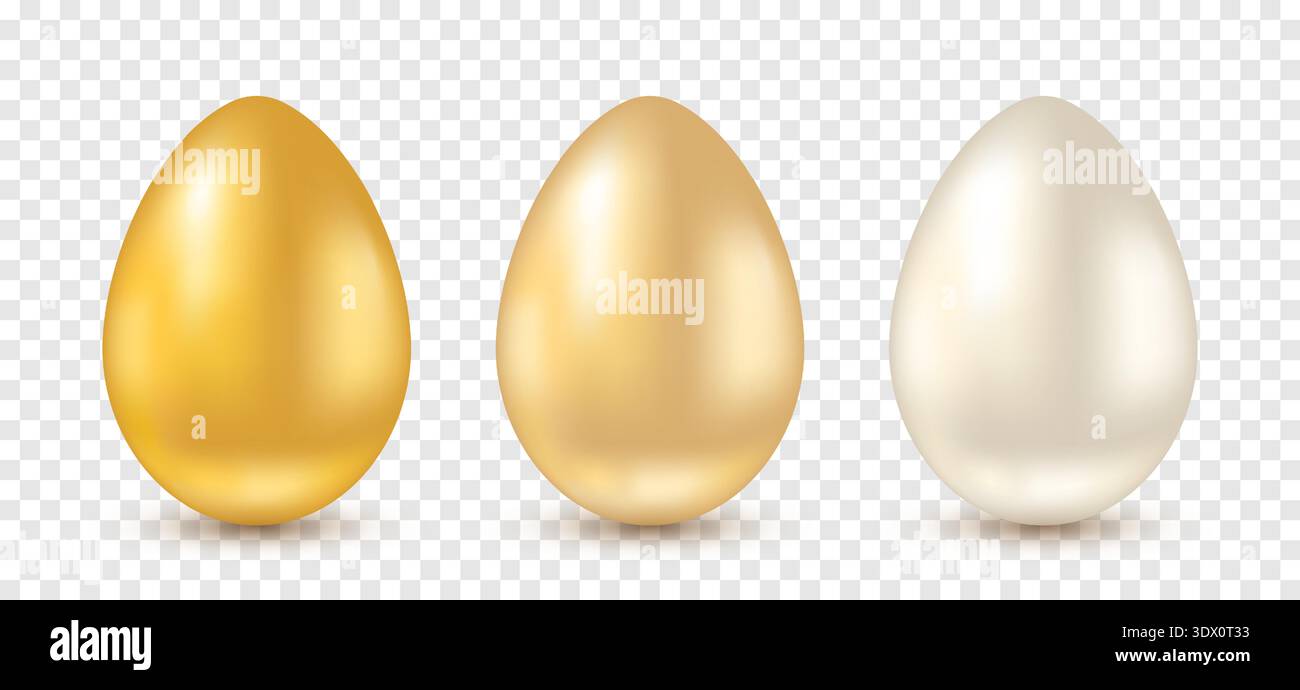 A set of realistic Easter eggs on a transparent background. Stock Vector