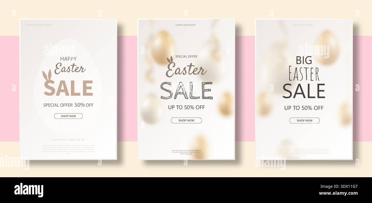 Happy easter sale banner with blurred Easter eggs. Stock Vector