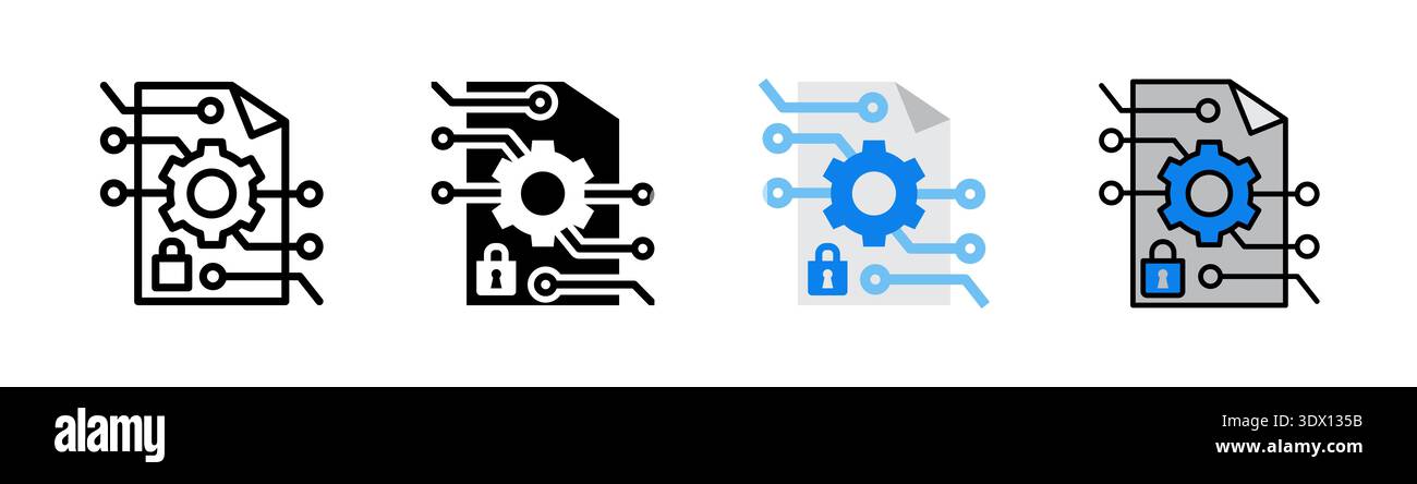 Set of Smart Contract concept icon, related to blockchain technology, web 3.0. Icon in 4 styles, outline editable stroke, flat glyph, color, and combi Stock Photo