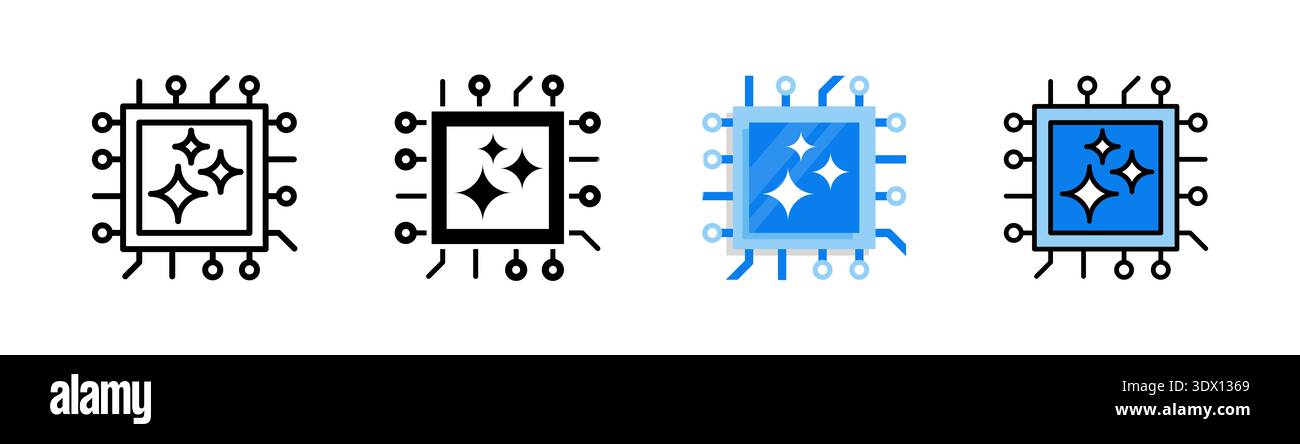 A microchip with structured circuit lines and a centered spark symbol. Suitable for AI processing, embedded logic, and advanced computational systems. Stock Photo
