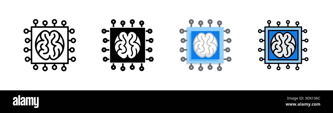 A chip with circuit pattern and a small brain indicating cognitive functionality. Ideal for neural processing, smart systems, and AI applications. Stock Photo