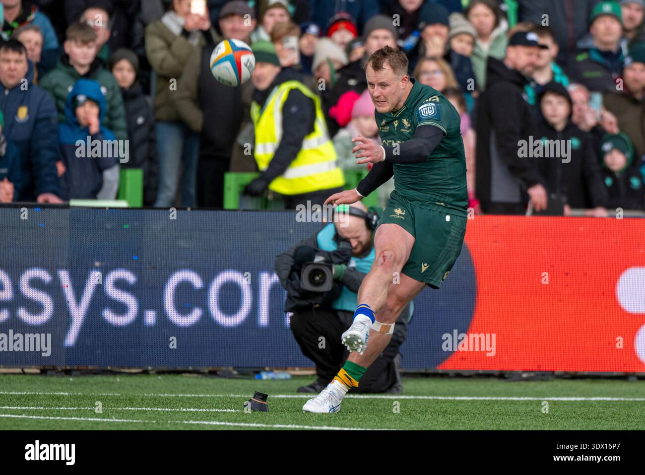 Sam Gilbert Rugby Sam Gilbert of Connacht Rugby kicks a conversion during the United ...