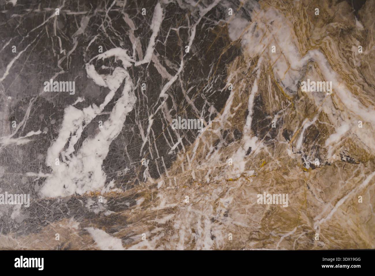 Marble surface with white and gold patterns in a close view Stock Photo