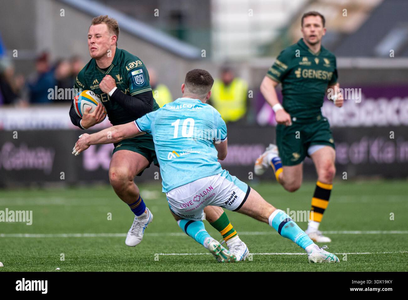 Sam Gilbert Rugby Sam Gilbert of Connacht Rugby tackled by Dan Lancaster of Glasgow ...