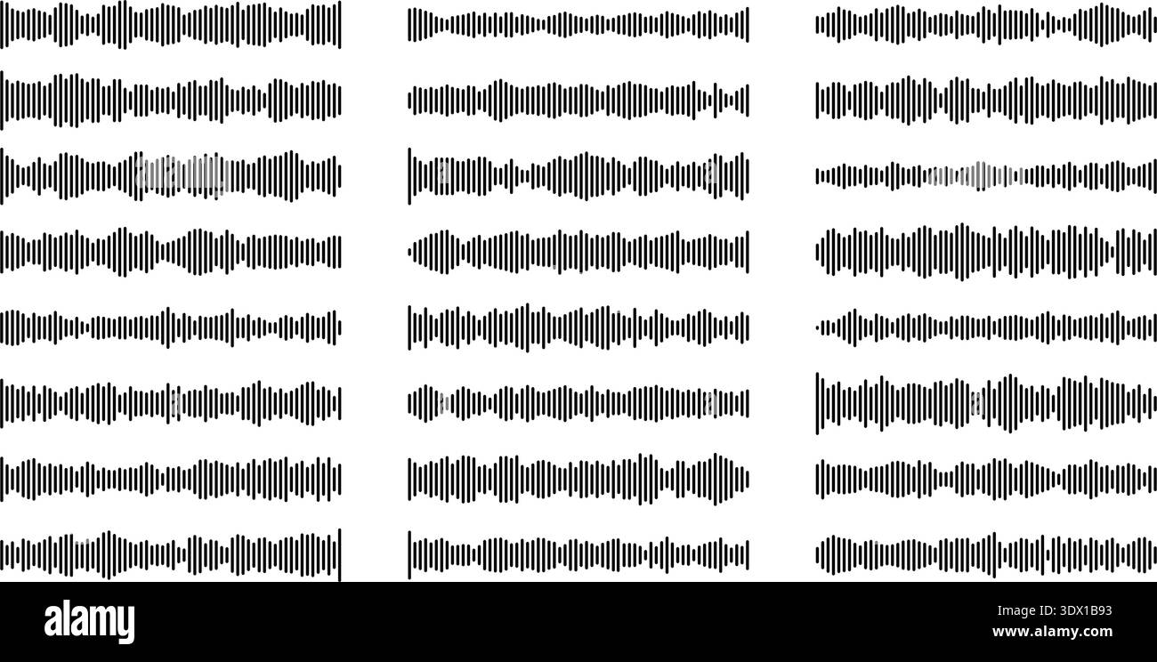 Podcast waveform icon with audio frequency lines and soundwave pattern. Stock Vector