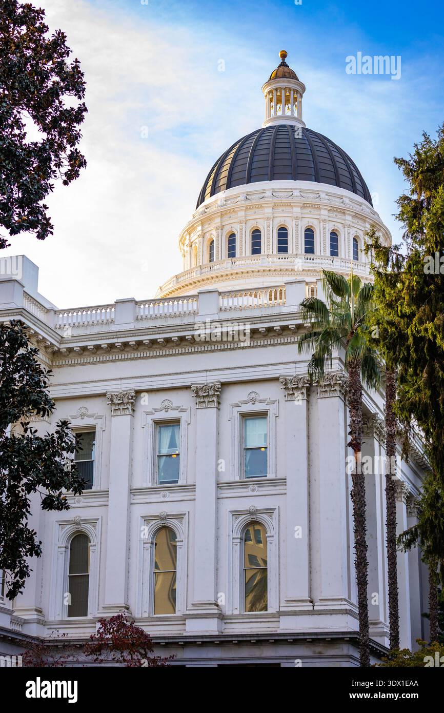 Close up view of the California State Capitol building exterior in Sacramento California on a sunny day showing neoclassical architecture and Capitol Stock Photo