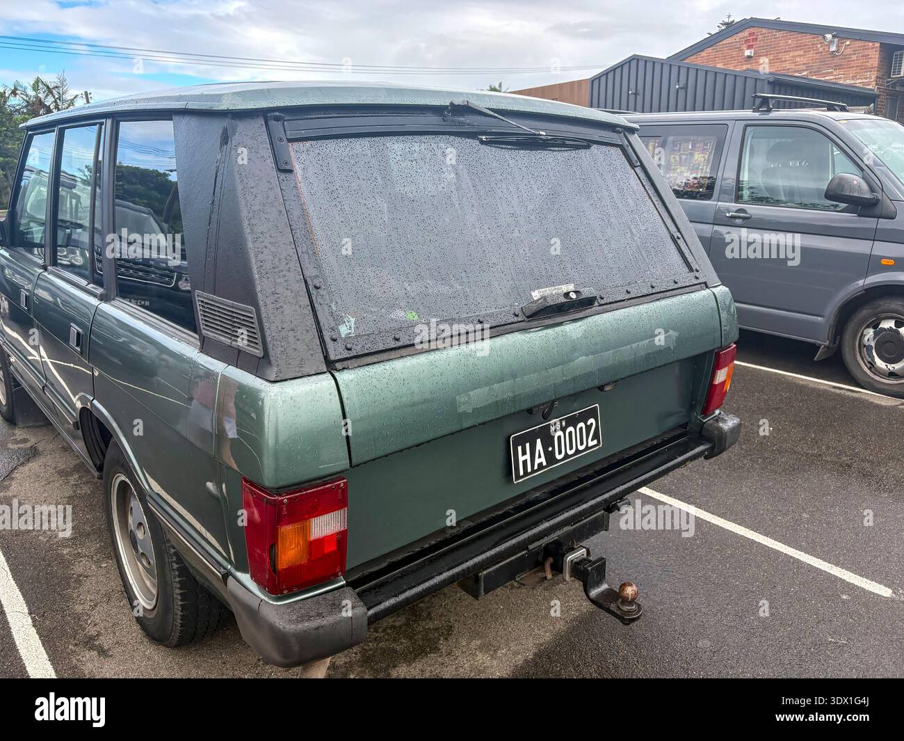 1985 classic Range Rover vehicle 4x4 in green parked in Sydney,NSW,Australia with personalised number plate - Smartphone Captured Stock Image