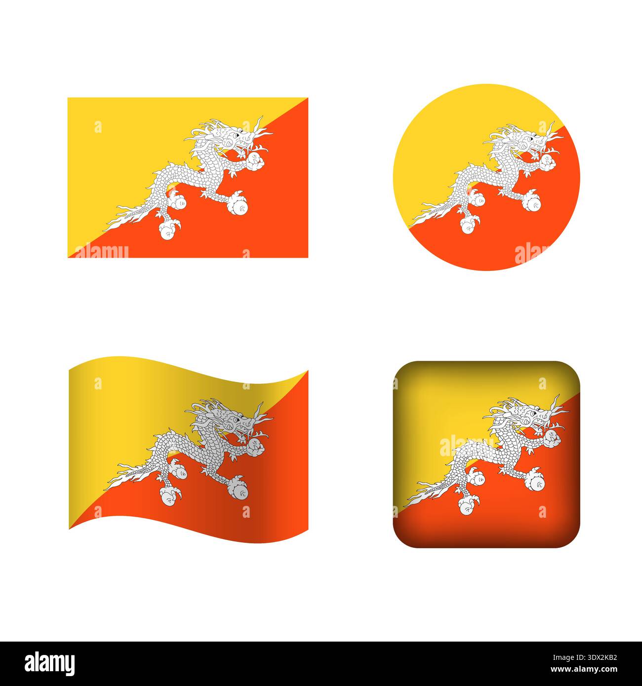 Vector Bhutan National Flag Icons Set, vector editable design, can be used for business or presentation design. Stock Vector