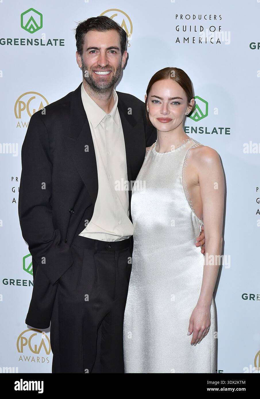 Dave McCary and Emma Stone attend the 2026 Producers Guild Awards at ...