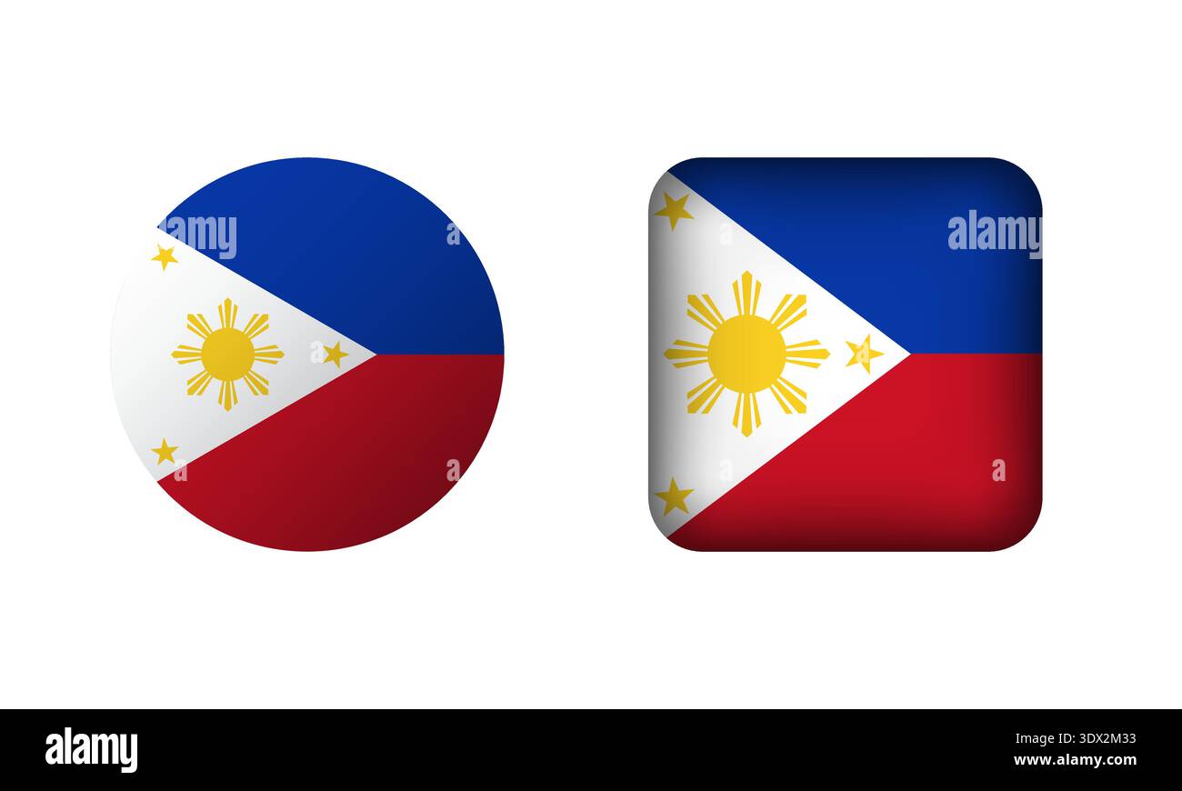 Flat Square And Circle Philippines Flag Icons, vector editable design, can be used for business or presentation design. Stock Vector