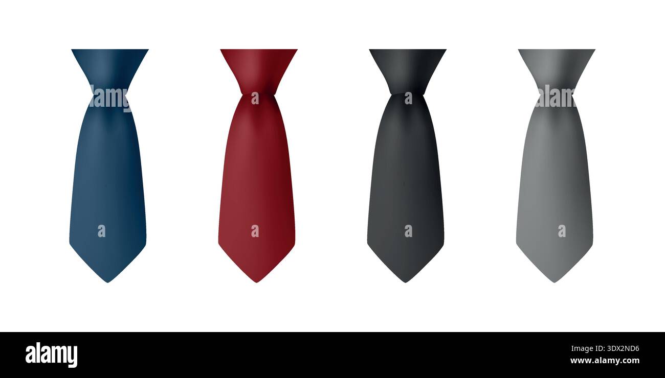 Vector 3d Mens Necktie Set. Classic Business Tie Collection. Formal Office Accessory for Suit. Elegant Textile Neckwear Icons. Fashion Template Vector Stock Vector