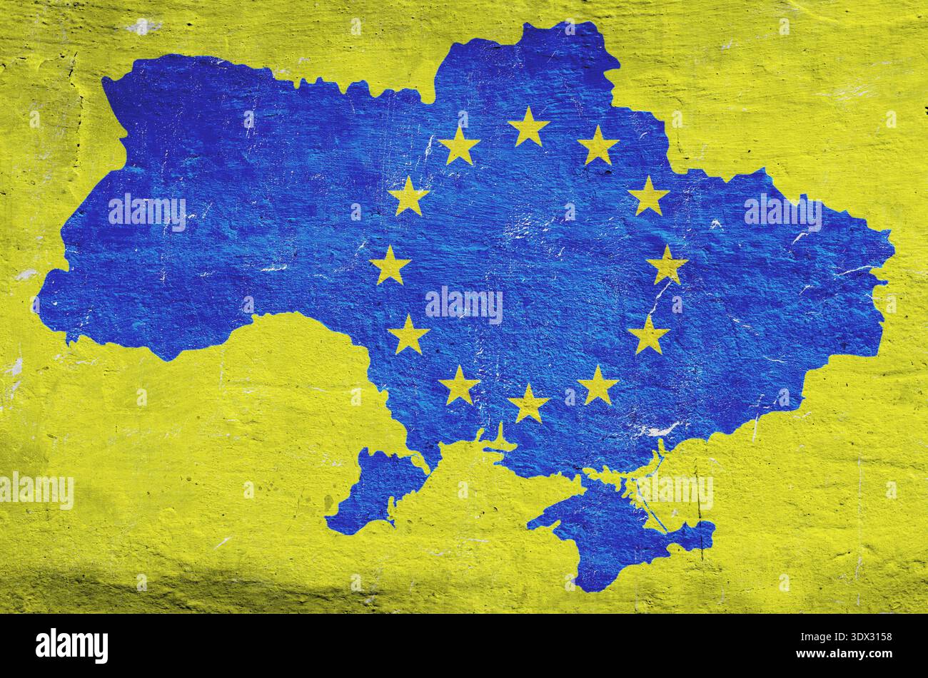 map of Ukraine drawn in the national colors of the flag and the symbol ...