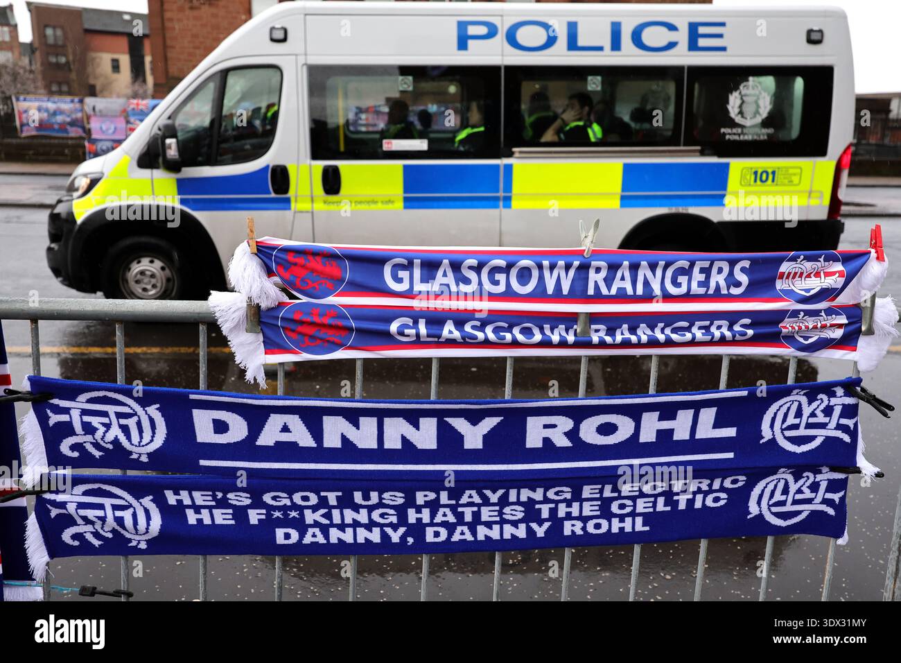 A police van drives past ahead of the William Hill Premiership match at ...