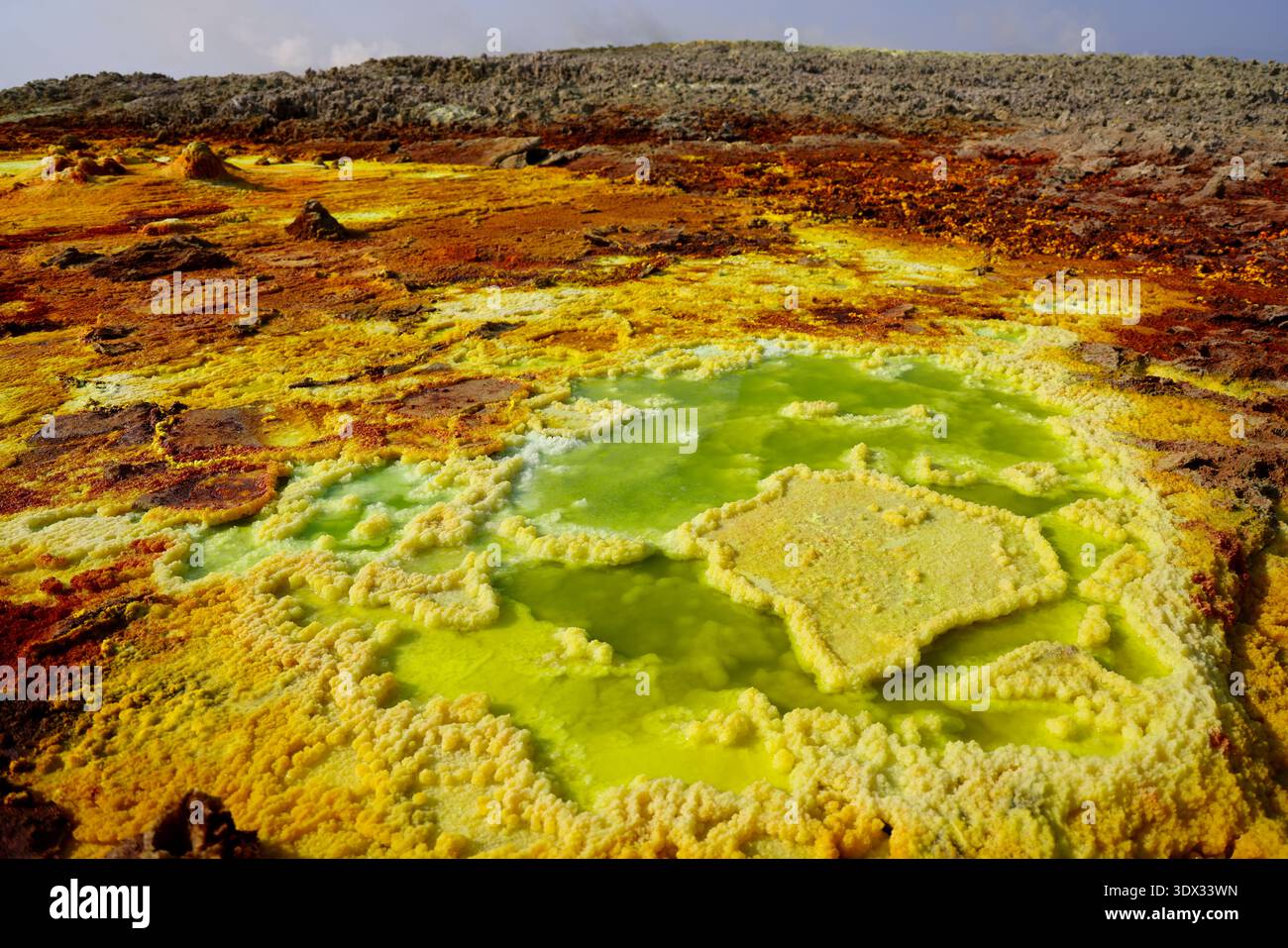 The colors of salt generated by the mineral-laden vapors of Dallol Volcano, Ethiopia Stock Photo