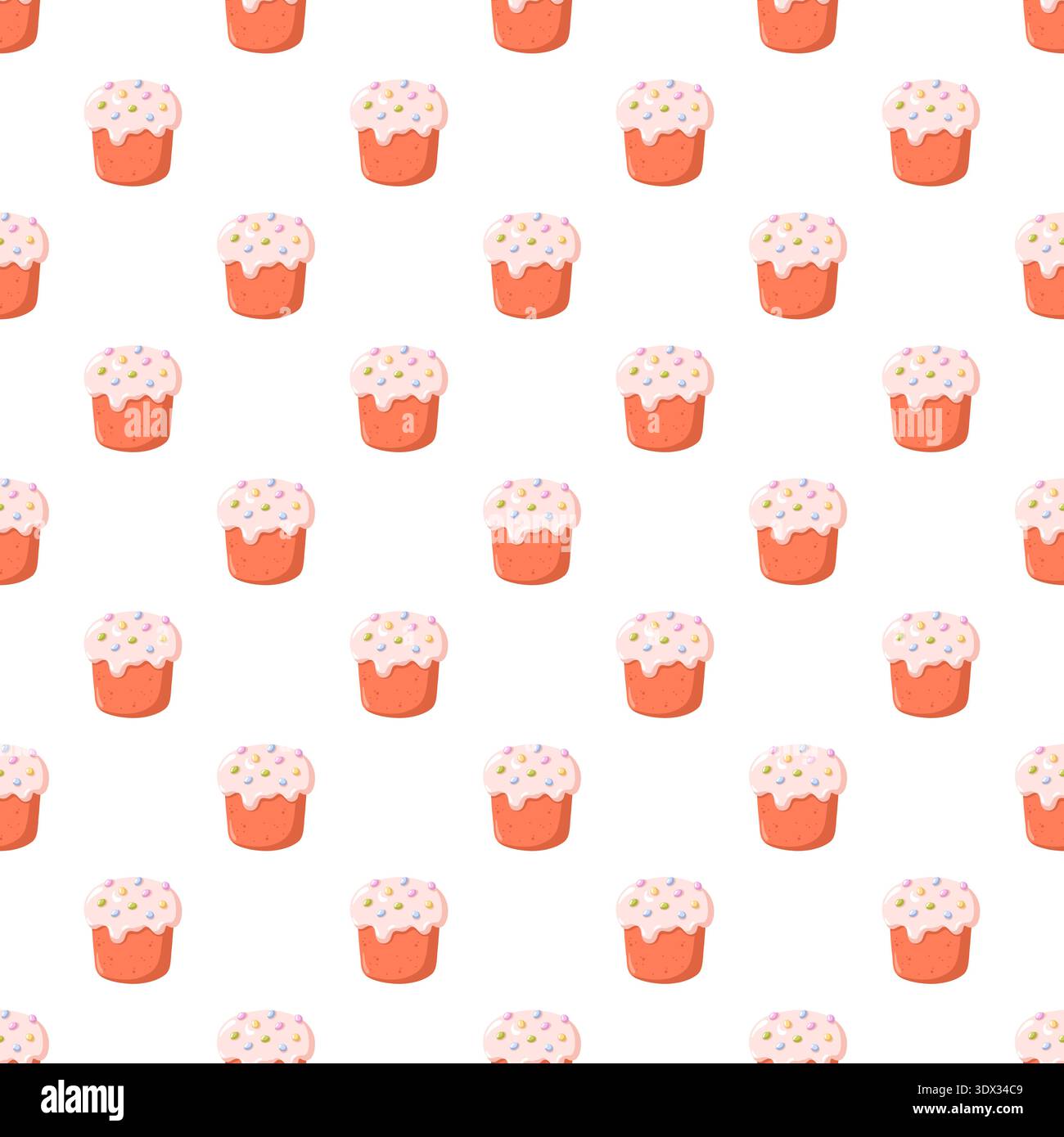 Seamless spring pattern with Easter cakes on white background. Cartoon vector print Stock Vector