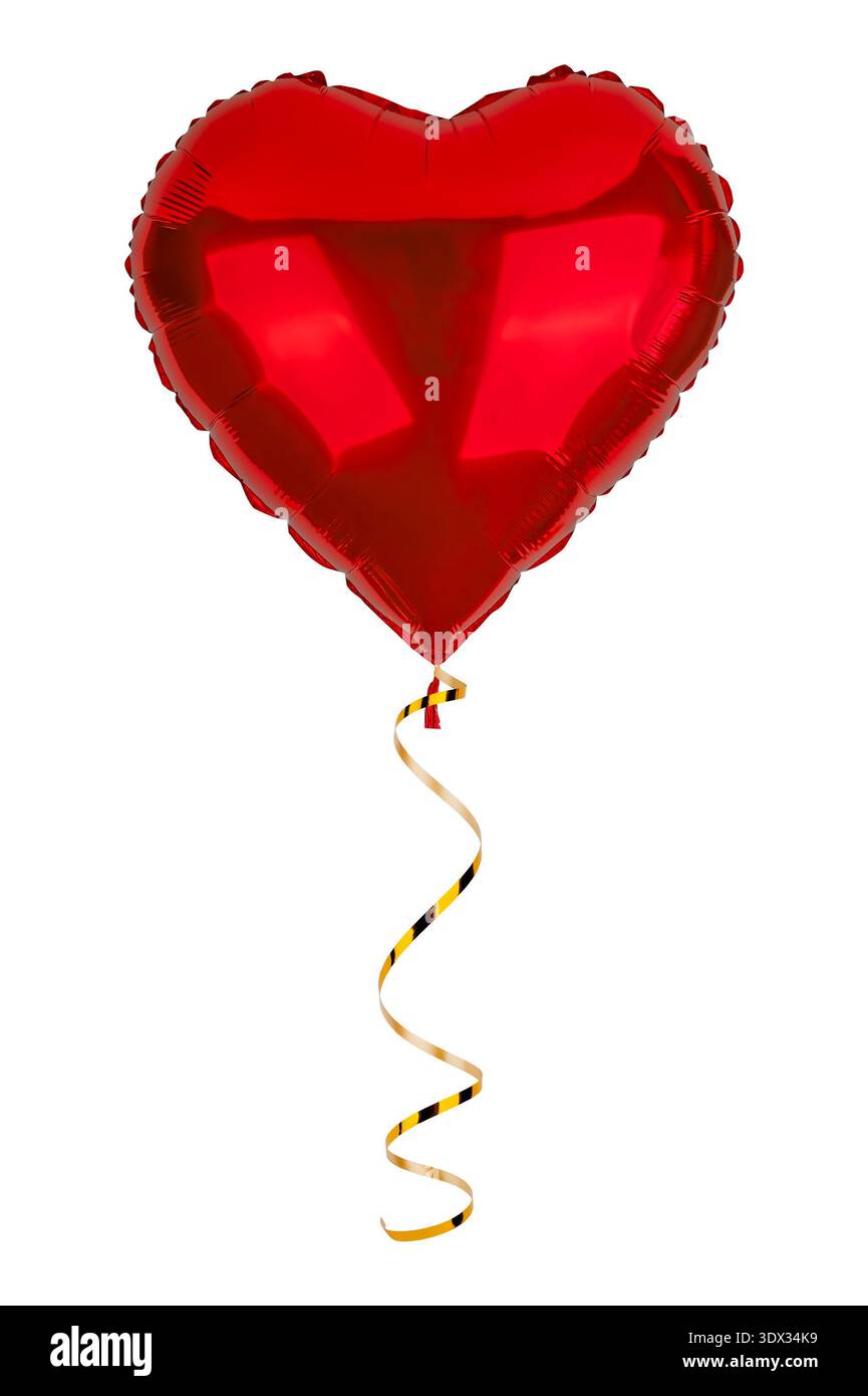 red heart-shaped balloon isolated on white background. Stock Photo