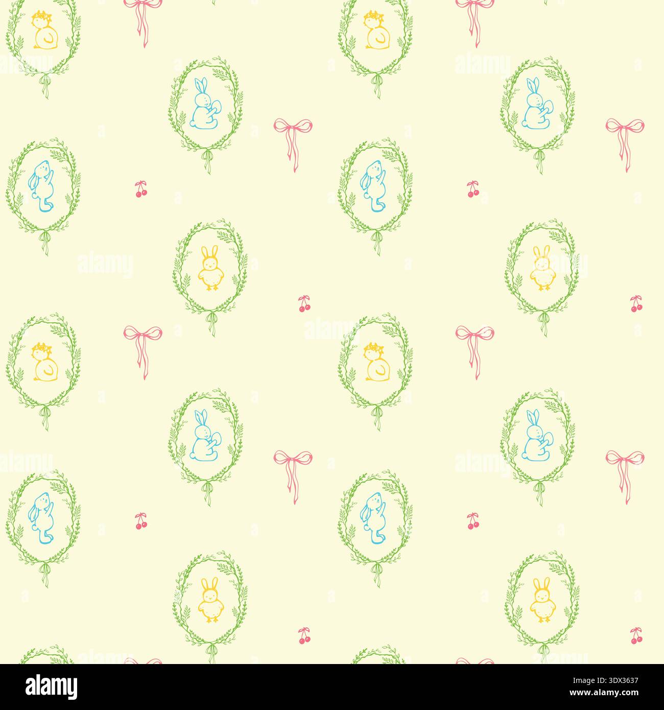 Whimsical Happy Easter Pattern with Bunny and Chick Stock Vector