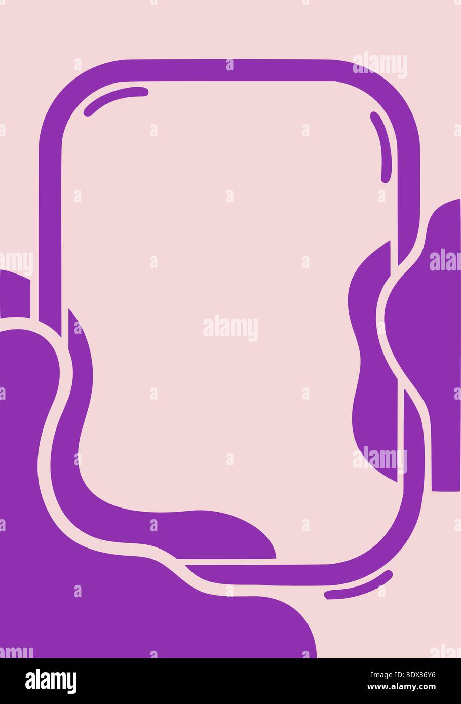 A creative and playful vertical background featuring abstract purple fluid shapes and a rounded rectangular frame. Stock Vector