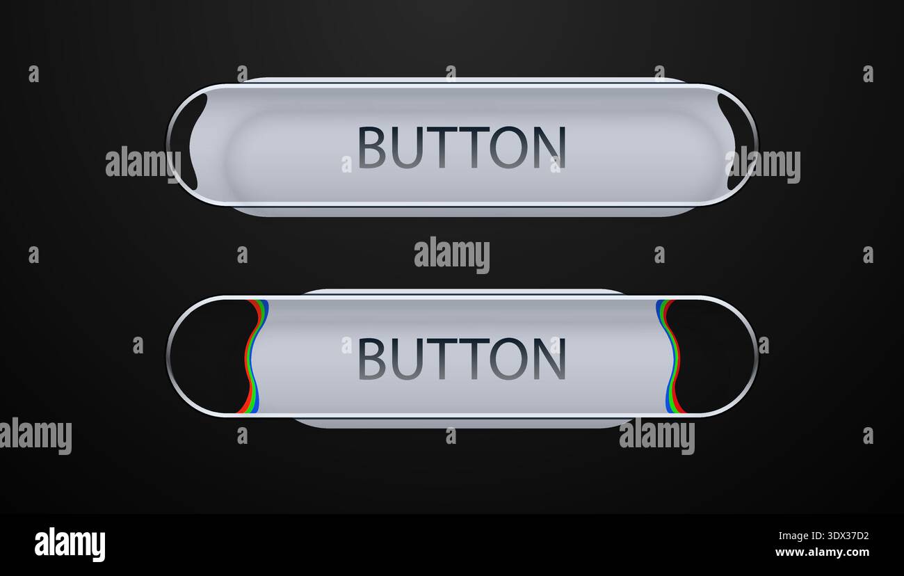 Modern UI button elements with a subtle RGB glitch effect on a dark background. Vector illustration. Stock Vector