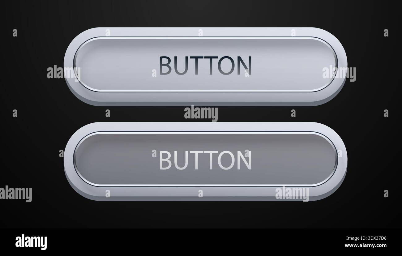 Modern metallic button design. A user interface element with different states. Vector illustration Stock Vector