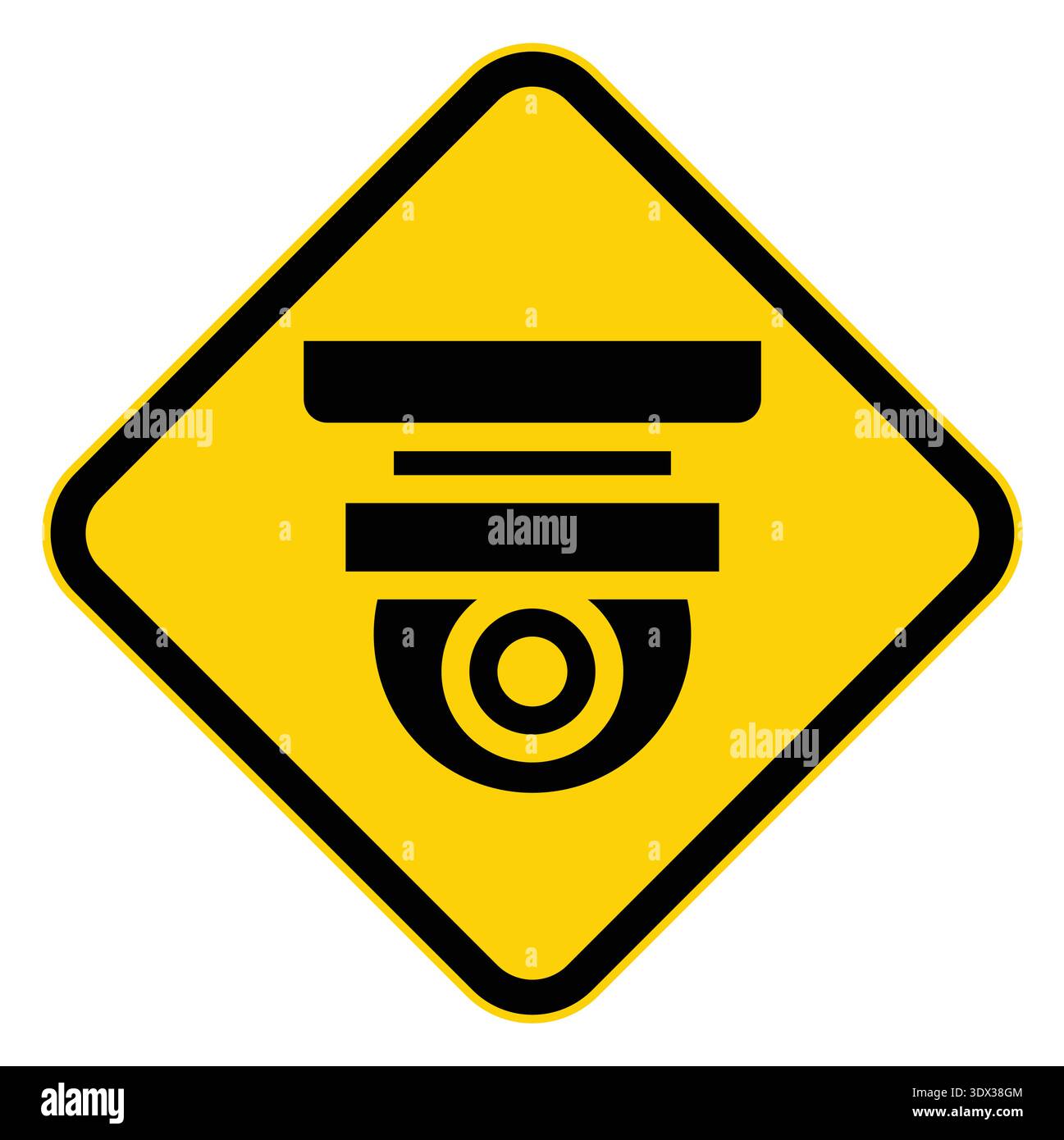 A striking caution symbol depicting a surveillance camera on a bright ...