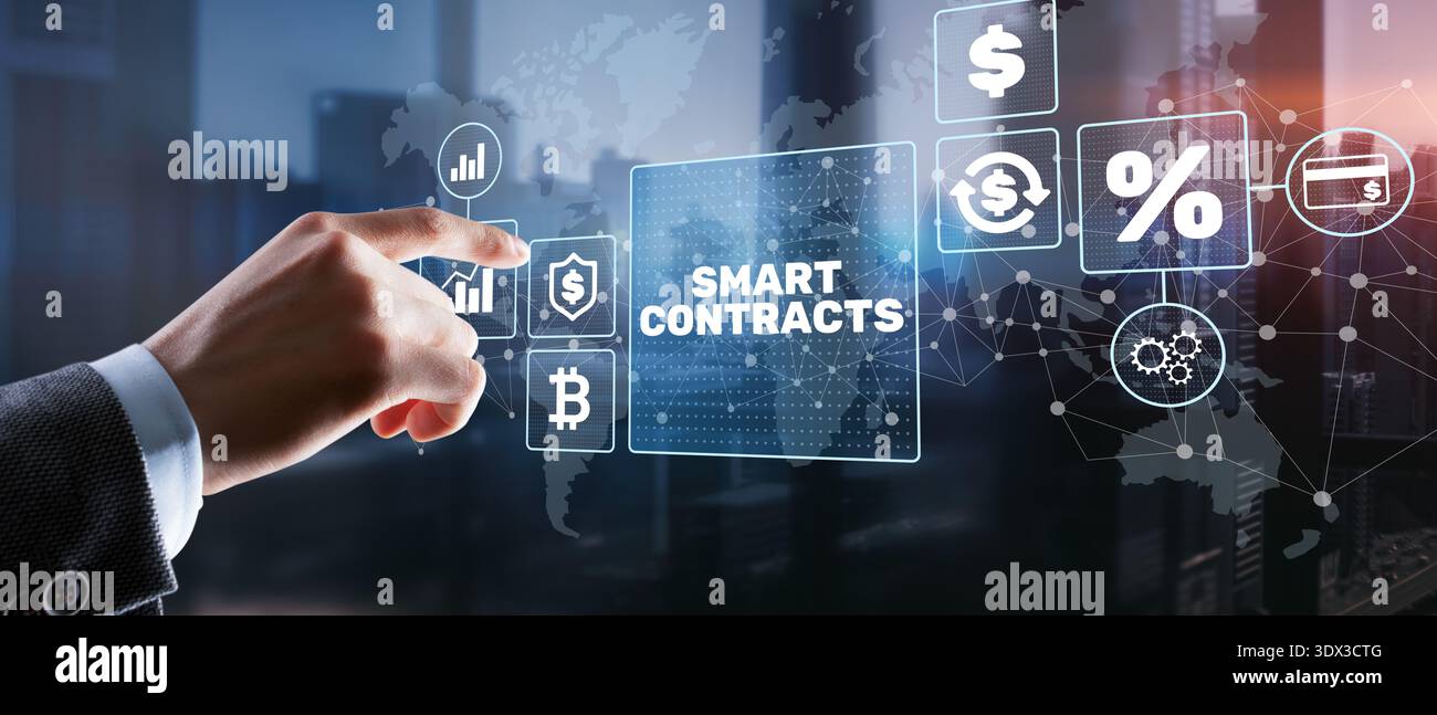 Smart Contract Execution in Blockchain-Based Financial Technology Environment. Stock Photo