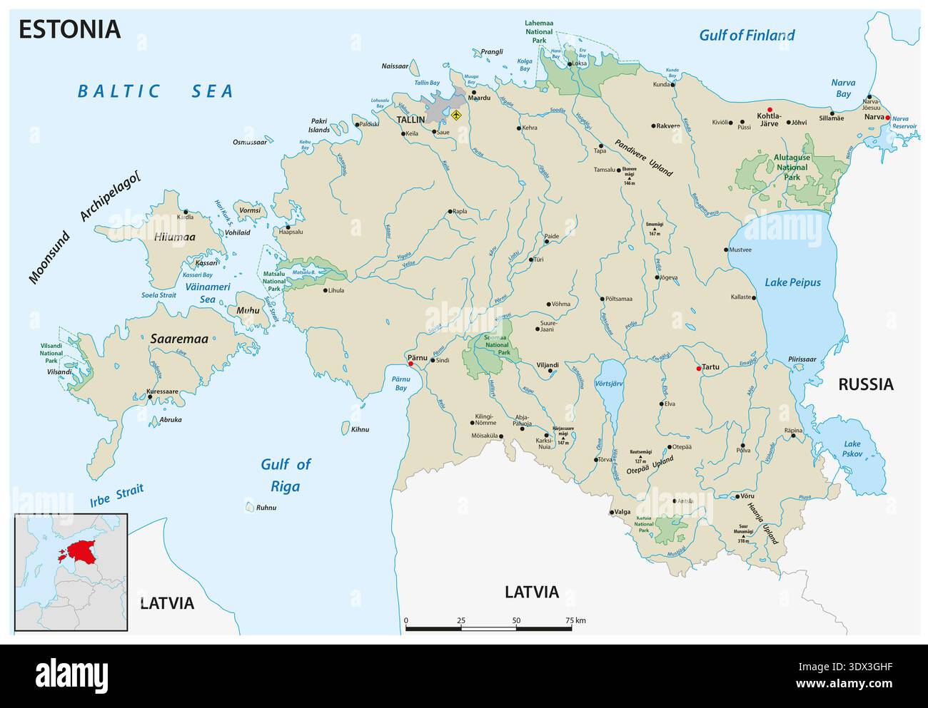Map of the Baltic state of Estonia Stock Photo