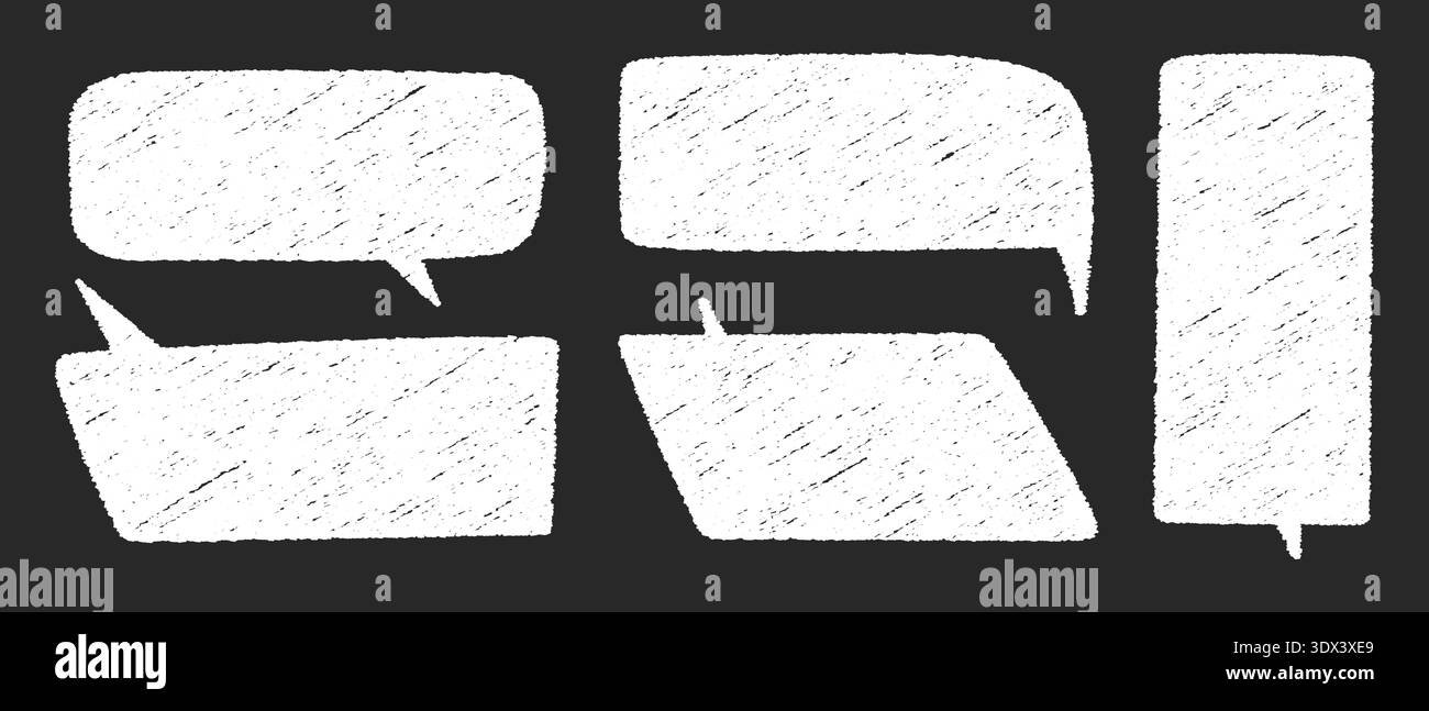 Text boxes chalk doodle set, Speech communication bubble frames hand draw, Message communication boxes textured Stock Vector