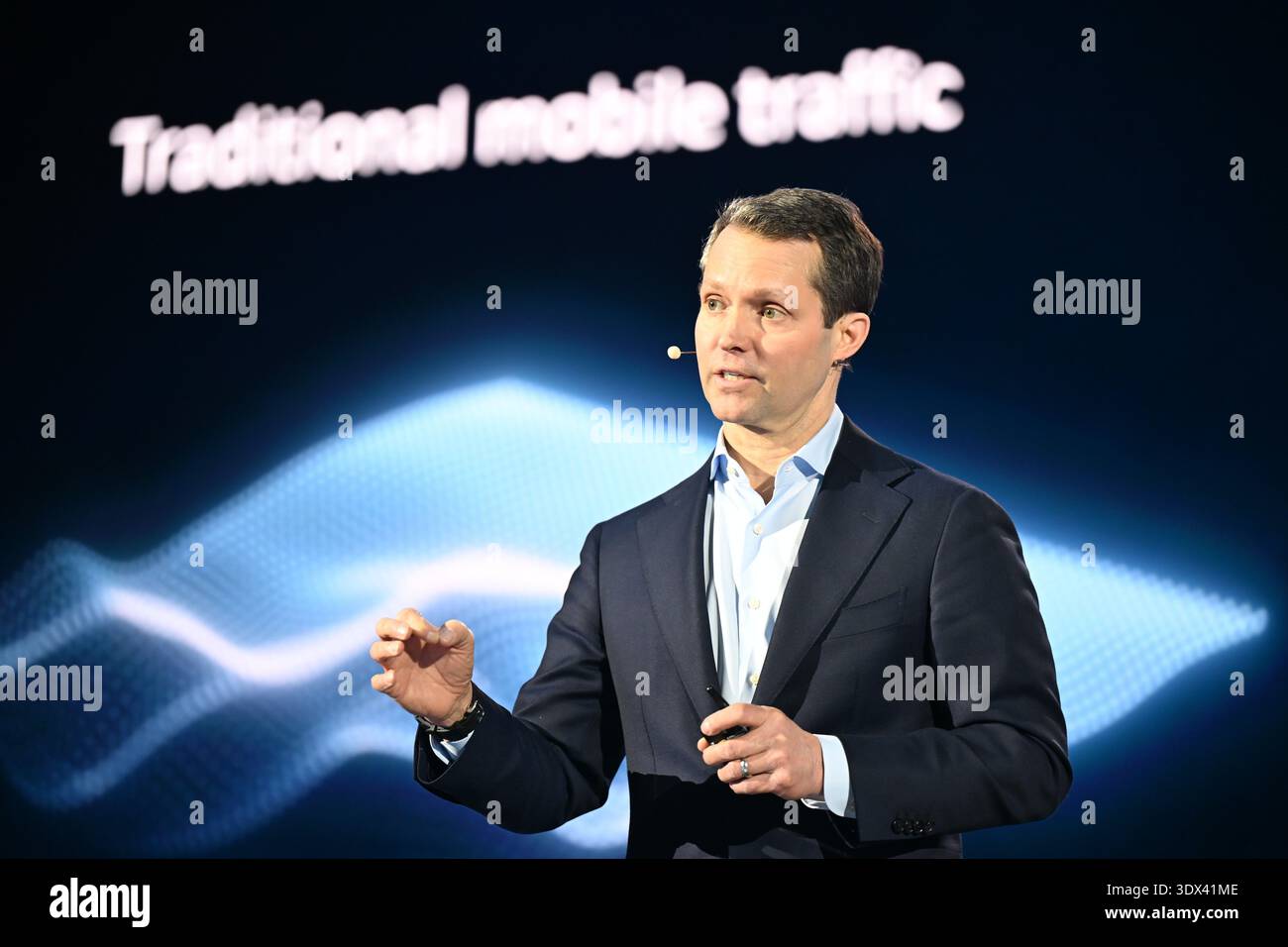 01 March 2026, Spain, Barcelona: Justin Hotard, CEO of Finnish network ...