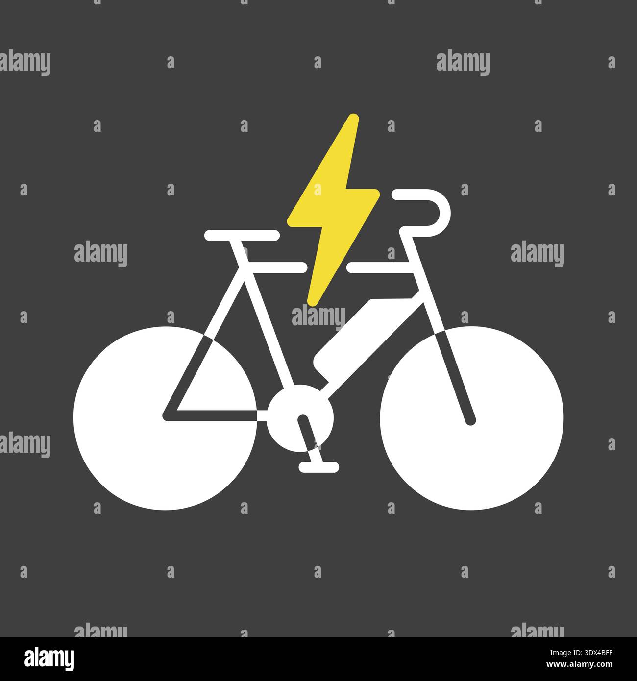 Minimalist outline electric bike glyph on dark background icon with lightning bolt suitable for eco transport and active city mobility design concepts Stock Vector