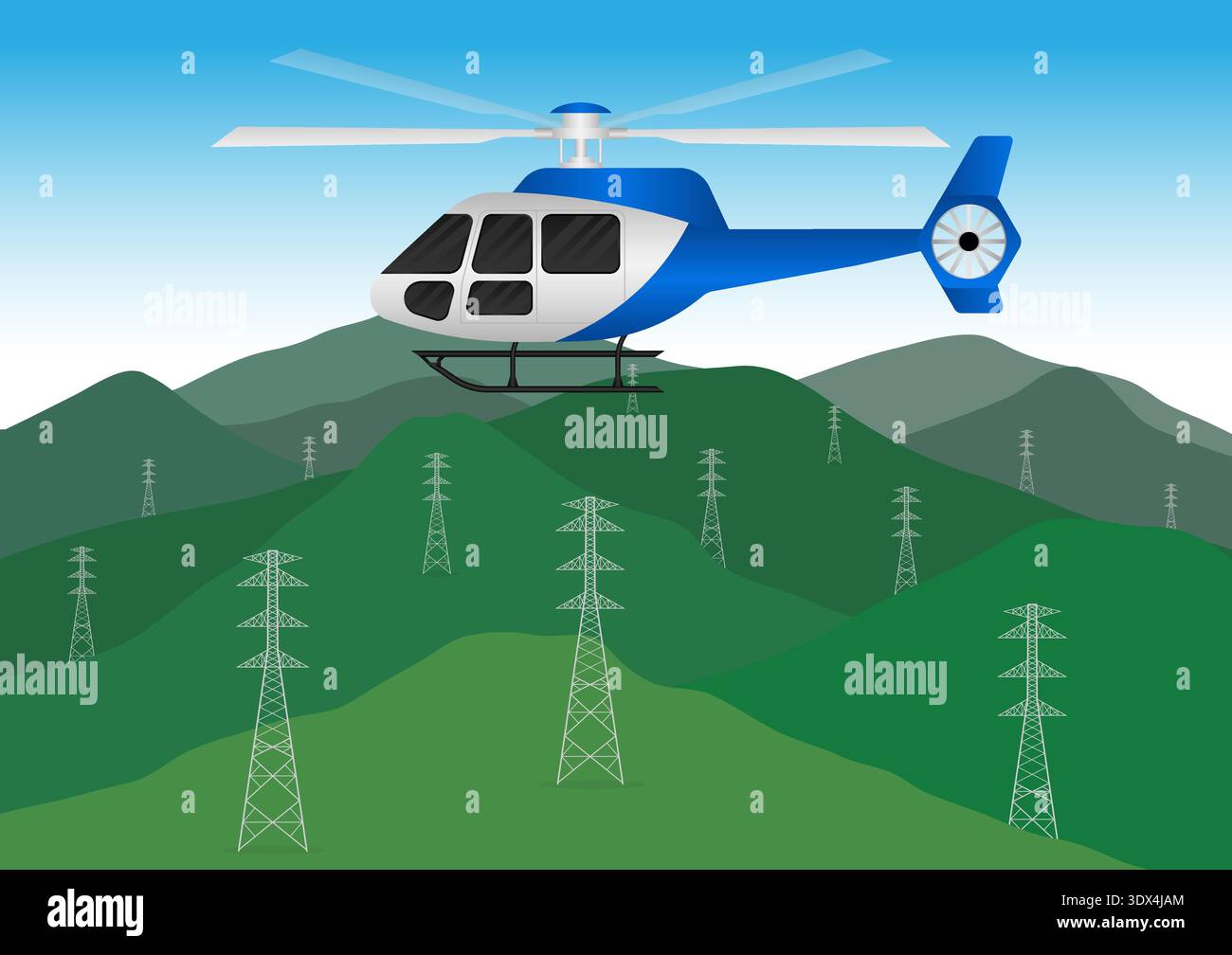 ็็Helicopter. Helicopter Flying Over Mountain. Vector Illustration. Stock Vector