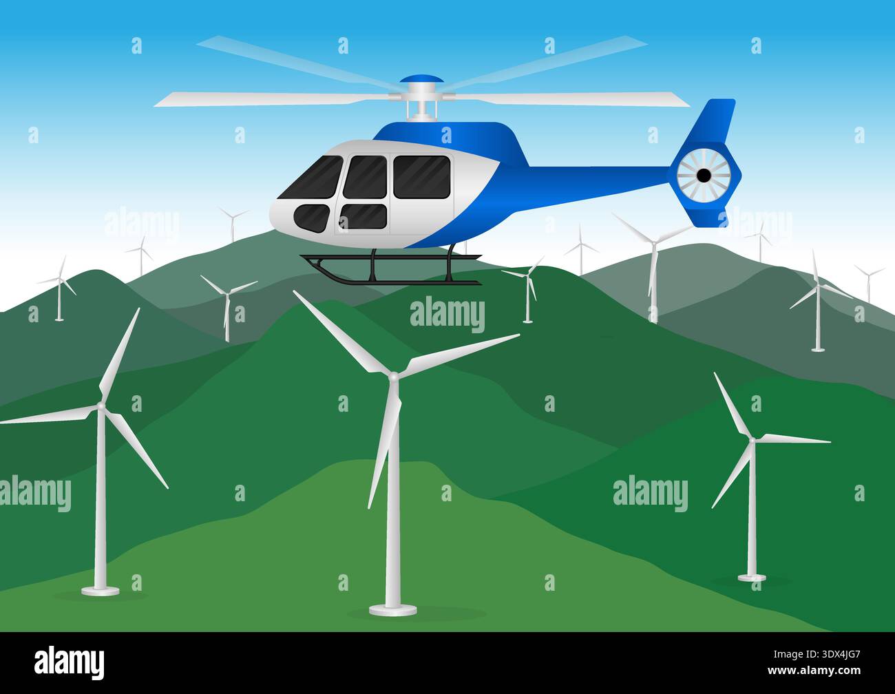็็Helicopter. Helicopter Flying Over Mountain. Vector Illustration. Stock Vector