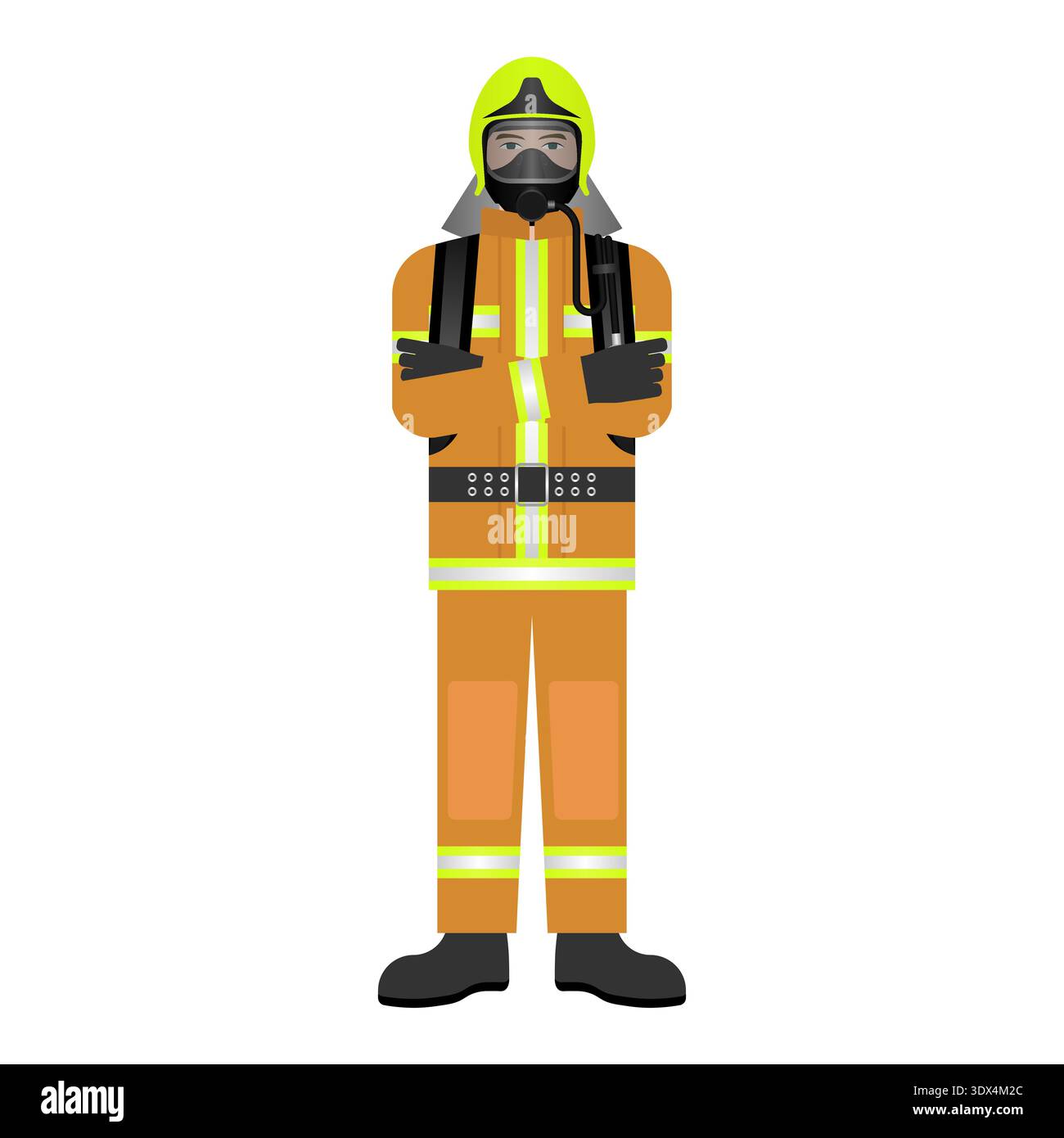 Firefighter in a Uniform. Fireman. Vector Illustration Isolated on White Background. Stock Vector