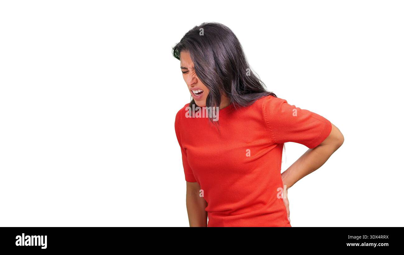 Young woman suffering from intense lower back pain Stock Photo