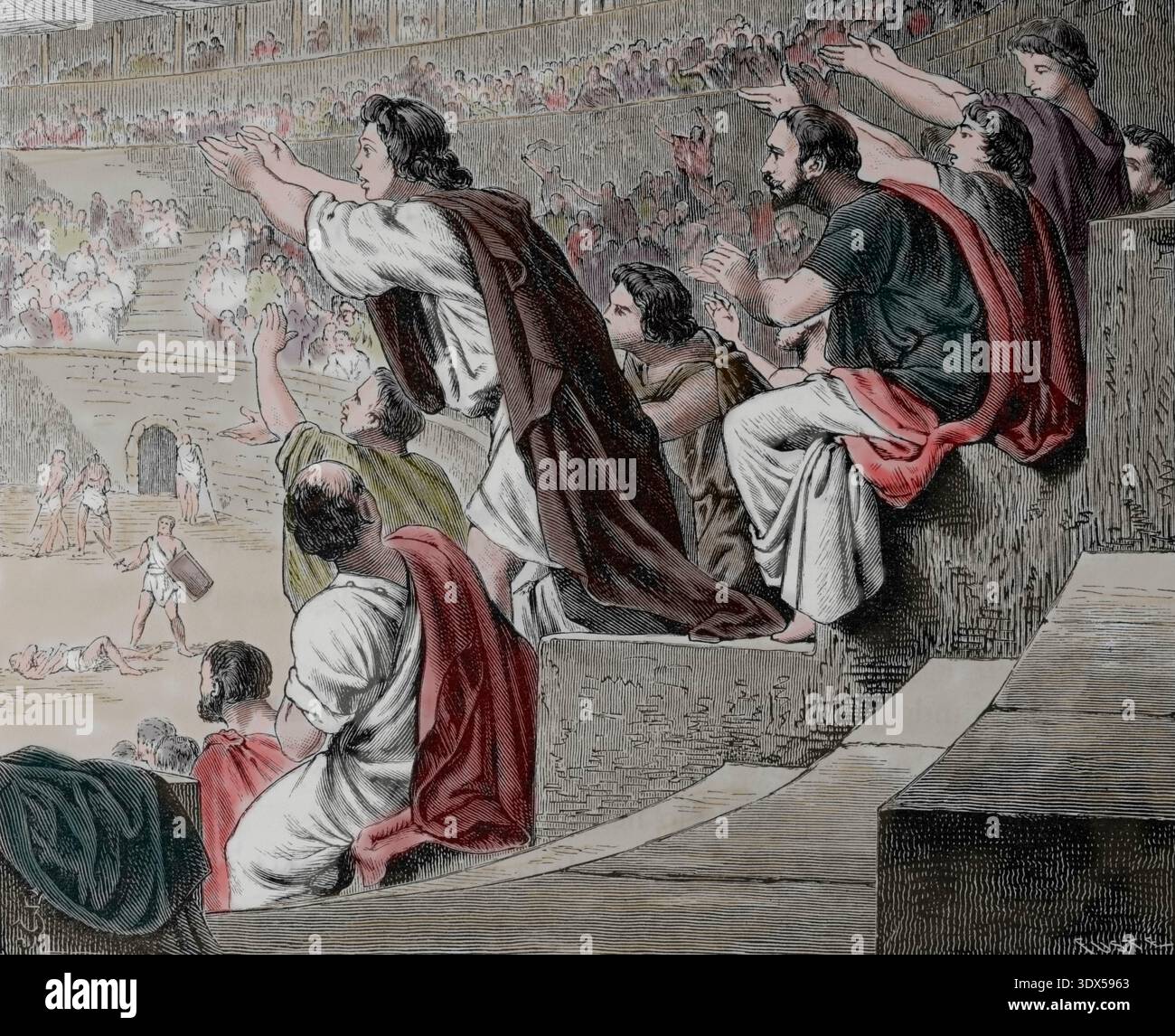 Roman Spectators Roman era. Spectators during a gladiator combat. Engraving, 19th ...